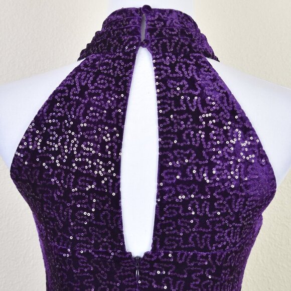 Eliza J Halter Sheath Dress Velvet Sequin Bodycon Purple - 6P - Picture 2 of 10
